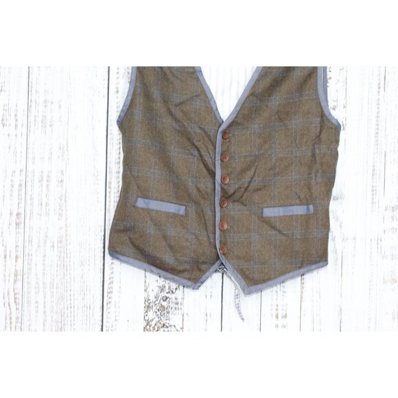 Scott James Tweed Checkered Waistcoat Vest Brown Size Large - Picture 3 of 11